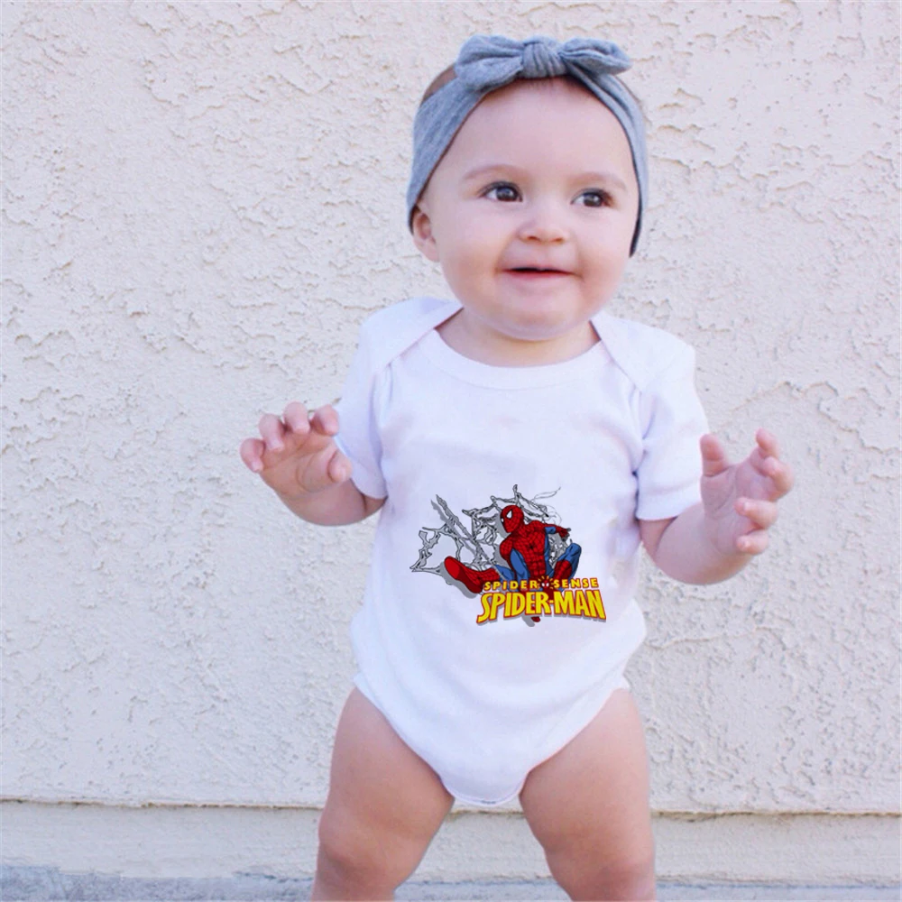 

New Disney Unisex Romper Summer Marvel Spiderman Cartoons Crawl Briefs Baby Girls Loose Cotton Tees Casual Funny Top Pullove