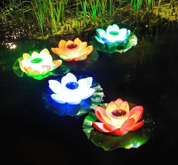 

Solar Powered LED Flower Light Lotus Shape Floating Pond Garden Pool Lamp