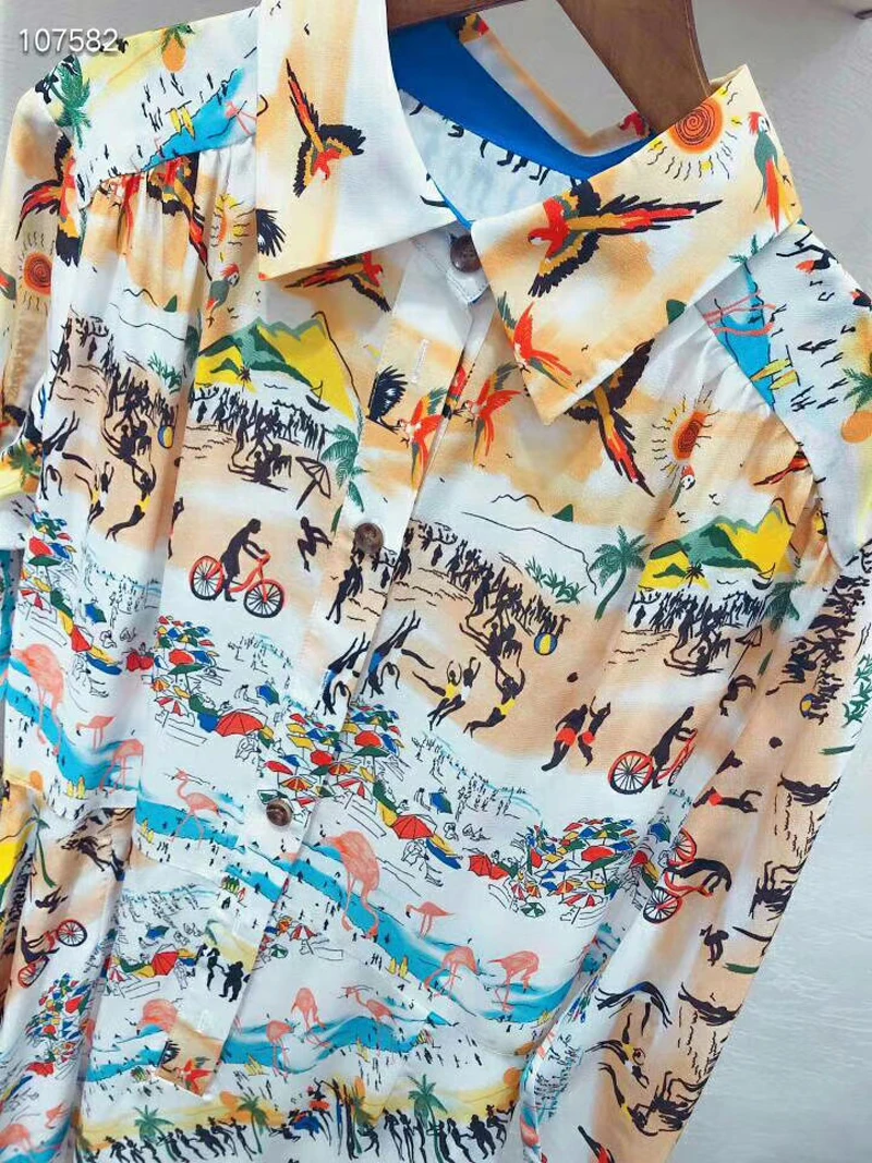 

100% Silk Floral Print Dress Long Casual Style Silk Dress Spring Summer Women's High Quality Dress