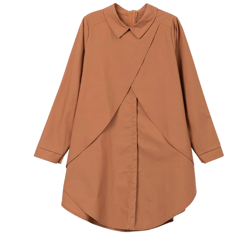 

Spring New Korean Version of Loose Large Size Blouse New Slim and Thin Mid-length Solid Color Irregular Design All-match Blouse