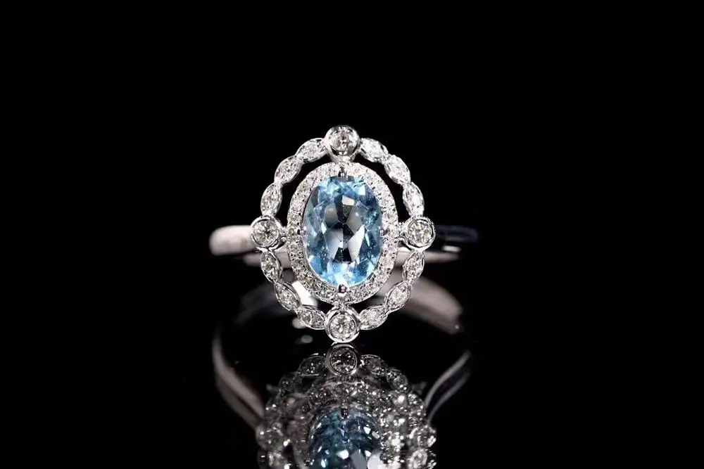 

Natural Aquamarine Rings For Women Sterling Silver Color 925 Jewelry Ring Wedding Engagement Party Gemstone Fine Jewelry