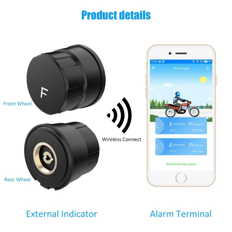 2019Bluetooth система контроля давления в шинах мотоцикла TPMS телефонное приложение