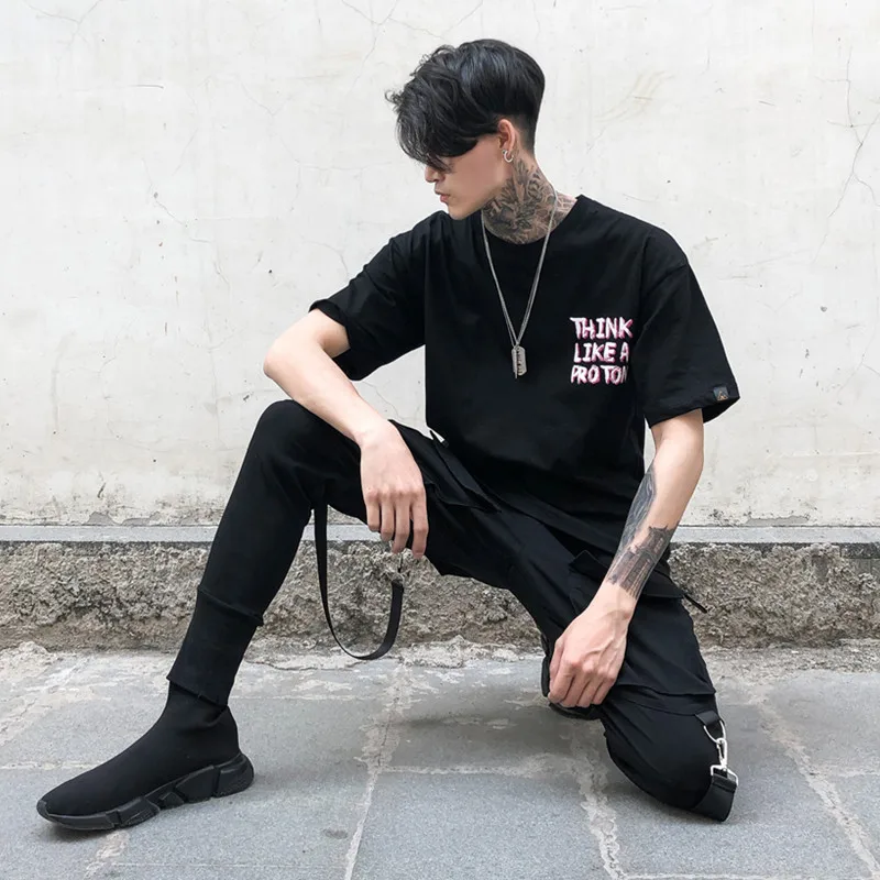 

Men Letter T-shirts Casual Loose Streetwear 2021 Summer Black O-neck T-shirt Homme Fashion Hip Hop Fashion Male Short Sleeve
