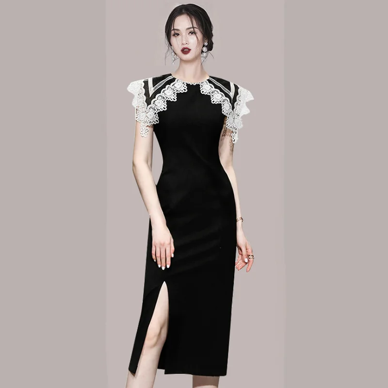 

2021 Women's Clothing Elegant Style Slim Long Dress Skirt Black Mid-Length Dress for WomenNuyoah