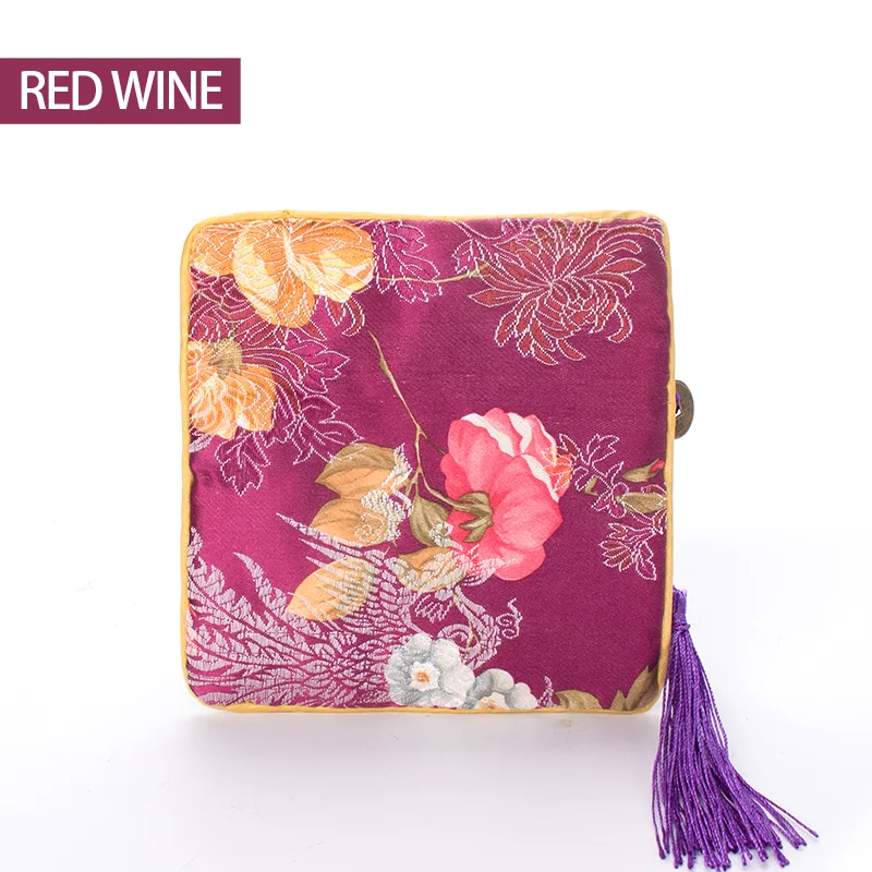 

New Red Wine Brocade Chain Jewelry Storage Bag Women Earring Pendent Bracelet Ring For Lover Engagement Gift Jewellery Organizer