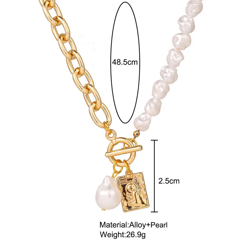 

New Punk Irregular Pearl Chain Choker Necklace For Women Asymmetric Lock Pearl Pendant Necklaces 2021 Trend Jewelry