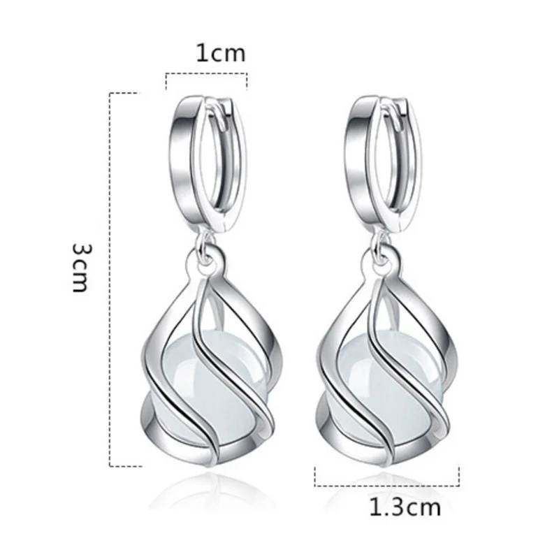 

Pure Silver 2021 New Women's Fashion Jewelry High Opal Round Agate Simple Hollow Rectangular Earrings