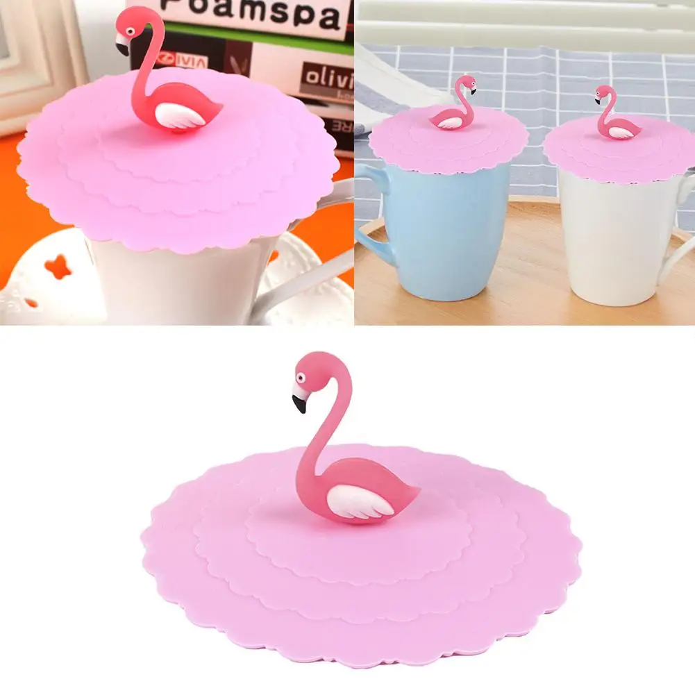 

Cute Silicone Cup Lid Bowl Cover Suction Leakproof Anti-dust Seals Glass Flamingo Tea Cup Mugs Lids Diameter 12.8cm