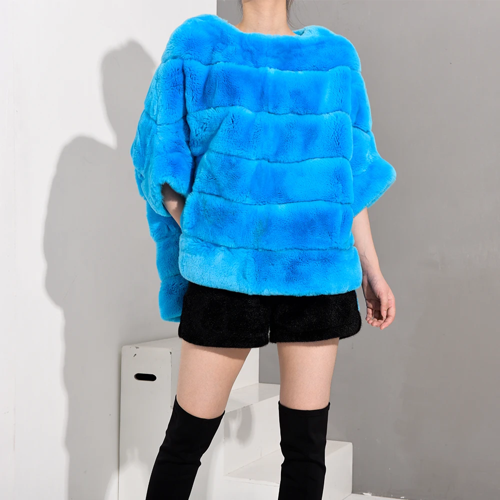TOPFUR Rex Rabbit Fur Pullover Jacket Women Winter Coat Women Rabbit Fur Jacket Turquoise Coat Women Leather Jacket Women