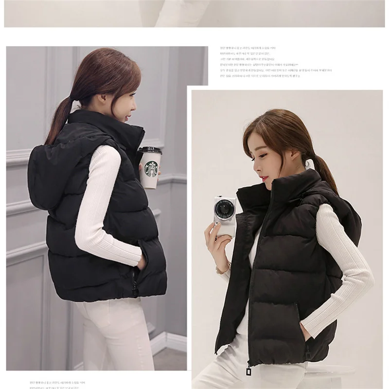 Жилетка женская черная блестящая с капюшоном без рукавов | Женская одежда