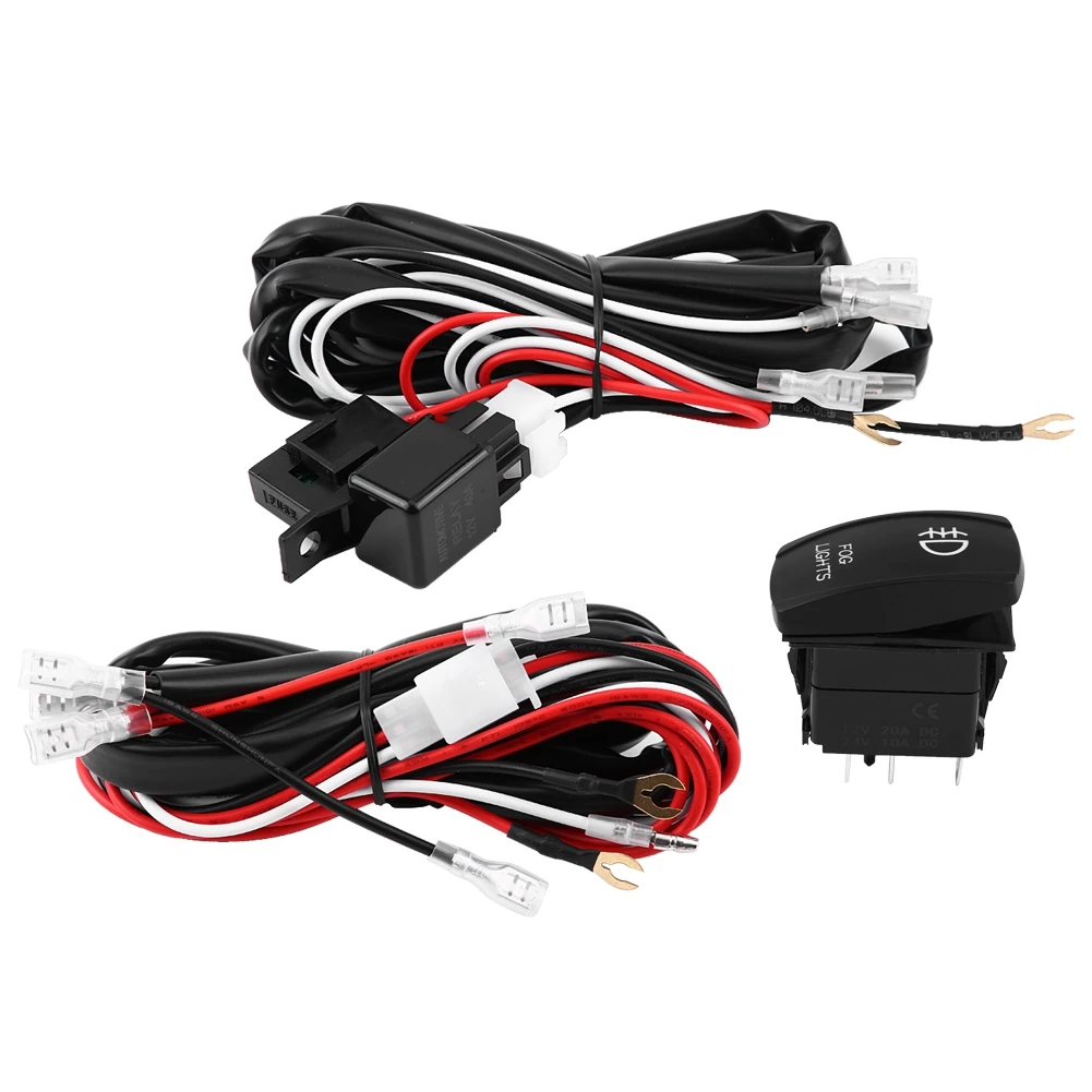 

Universal 12V LED Fog Light Rocker On/Off Switch Wiring Harness 40A Relay Fuse