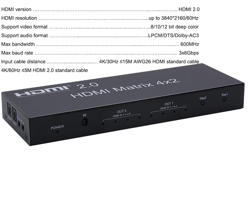 4K HDMI 2,0 матричный 4X2 HDMI 4X2 матричный с Аудио HDMI 2X2 матричный HDMI 4 in 2 out матричный коммутатор разветвитель 4K 60HZ HDCP 2,2