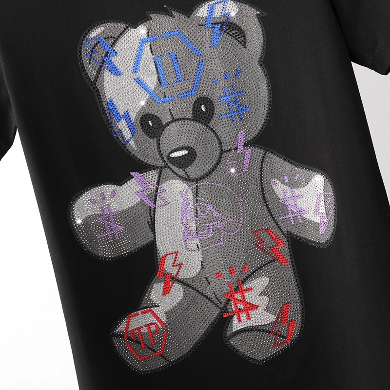 fashion brand plein short sleeve mens round neck t aggressive personality blue cool bear pp hot drill fashion mens short t free global shipping