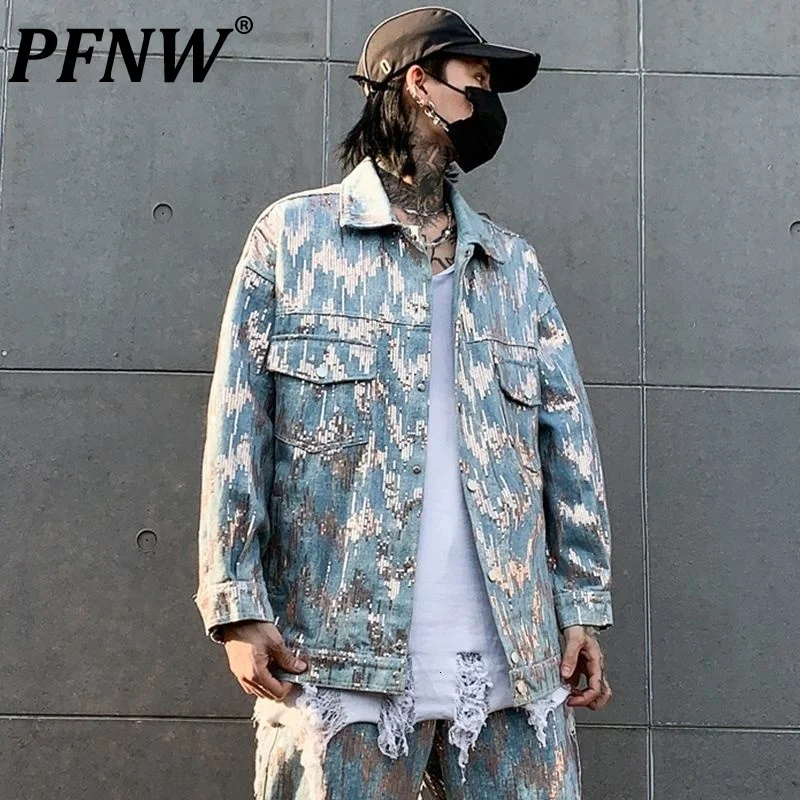 

PFNW Streetwear Tie Dye Single Breasted Long Sleeve Casual Jacket Menswear Fashion New Loose Lapel Coat Male Tide Autumn 2021