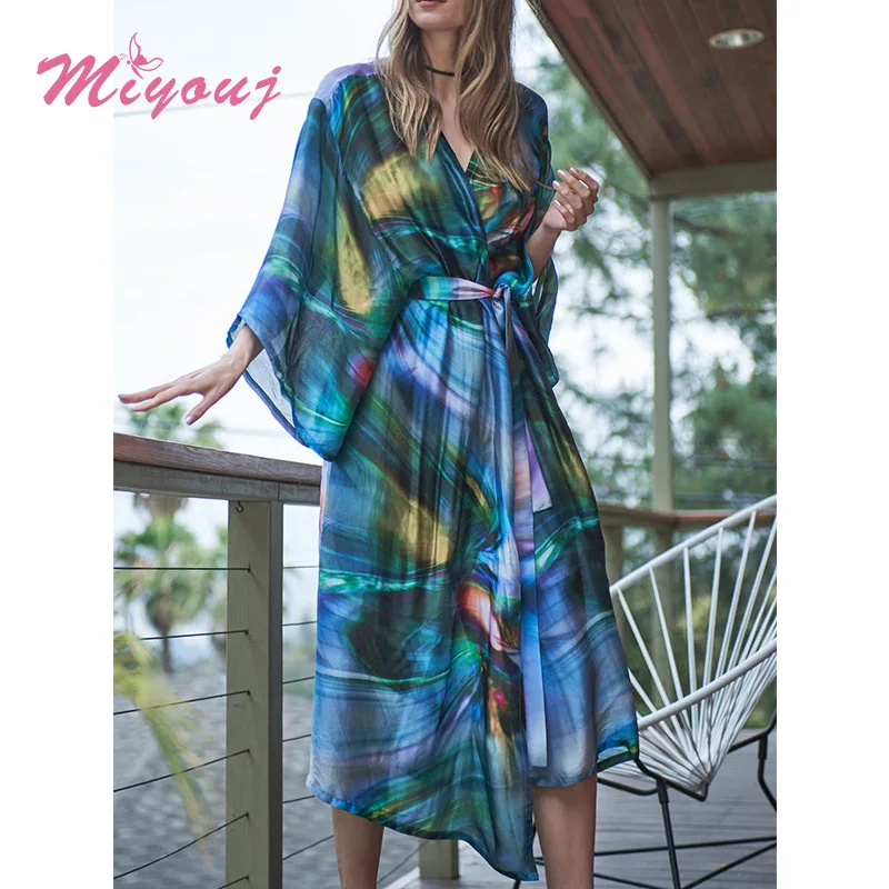 

Пляжное длинное платье в богемном стиле, летнее праздничное саронг, Укороченный кардиган с завязками, женская одежда с пэчворком и принтом, ...