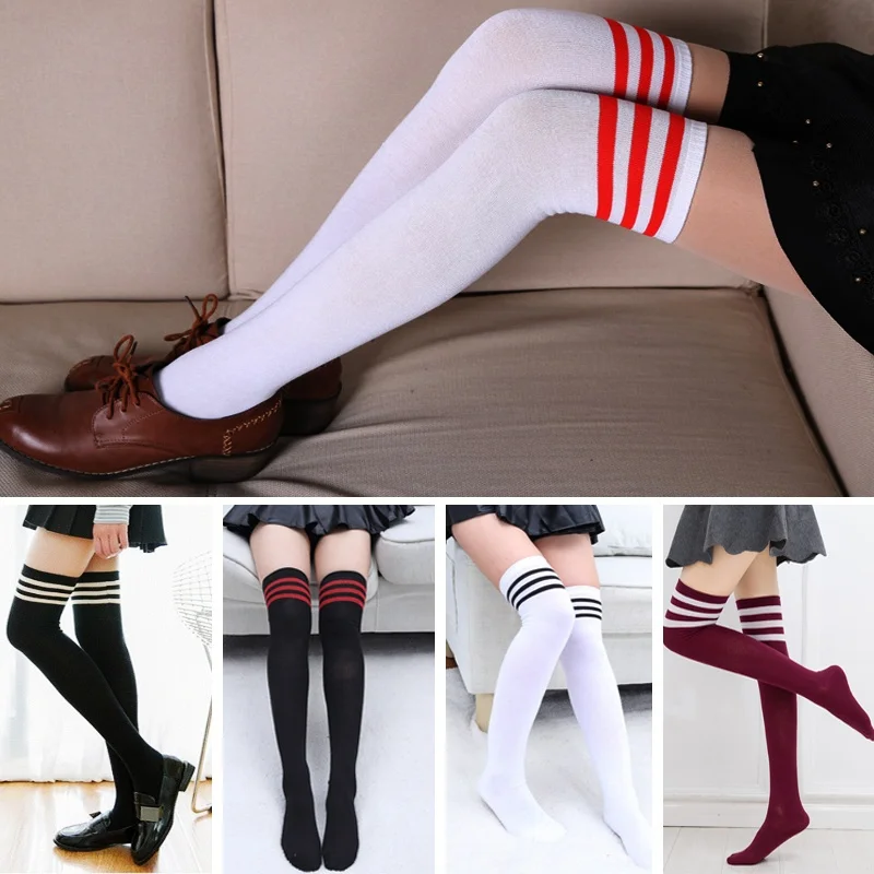 Long Sock Stockings for Winter Boots Women Long Striped Stockings Warm Thigh High Socks Girls Knee High Socks 2020