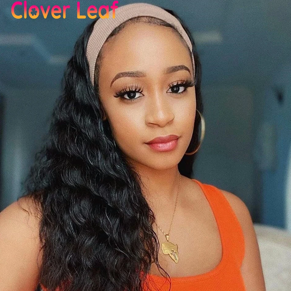 

Клеверная листовая парик с головной повязкой человеческие волосы волнистые парик человеческих волос 150% бразильский Gluess шарф парик с голов...