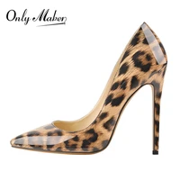 onlymaker womens pointed toe 8cm 10cm 12cm thin heels leopard print sexy pumps patent leather lady shoes big size us5us15