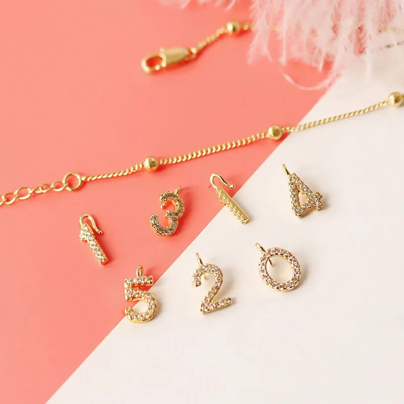 5 шт./лот высококачественные латунные подвески в виде цифр с цирконом на удачу 0-9