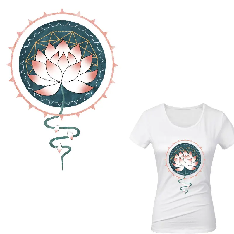 Китайский стиль цветок лотоса для переноса утюгом на футболку “буддизм платье