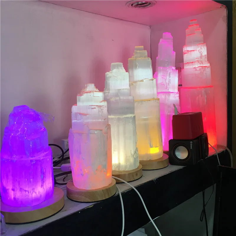 Натуральная кварцевая кристаллическая башня селенита лампа восстанавливающая