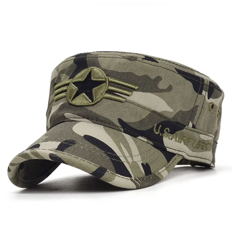 Camo Армейская камуфляжная Мужская кепка с плоским верхом, s Кепка, регулируемая хлопковая Кепка с вышивкой в виде звезд, бейсбольная кепка, Повседневная Военная Кепка для мужчин - Цвет: Camo