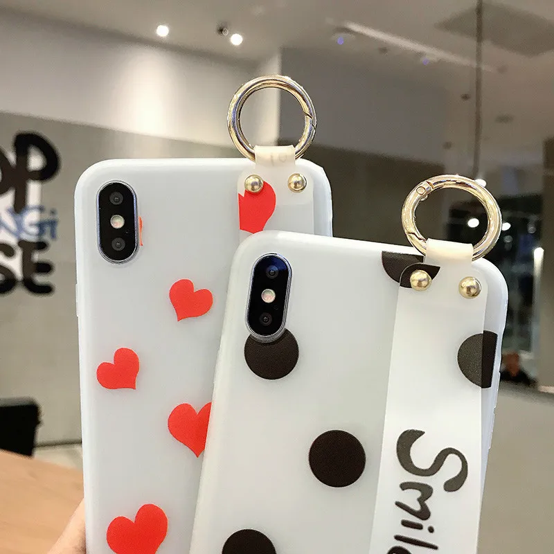 Red heart of love and black circle jelly Bracket with wrist TPU phone case for iPhone xs max x iphone 7 plus |