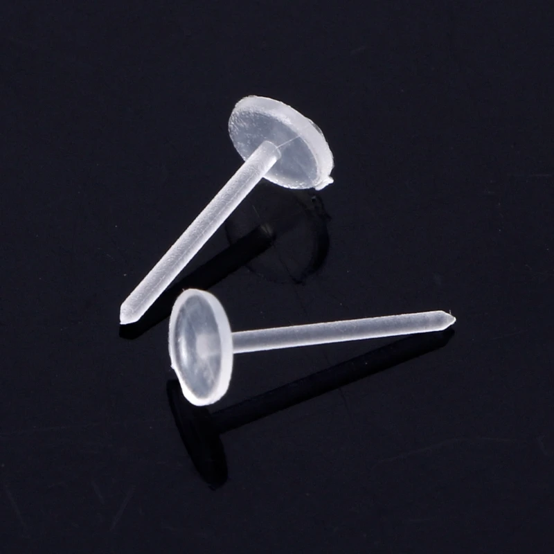 

100PCS Invisible Clear Plastic 5mm 3mm Flat Blank Pad Earring Nail Pin Ear Post