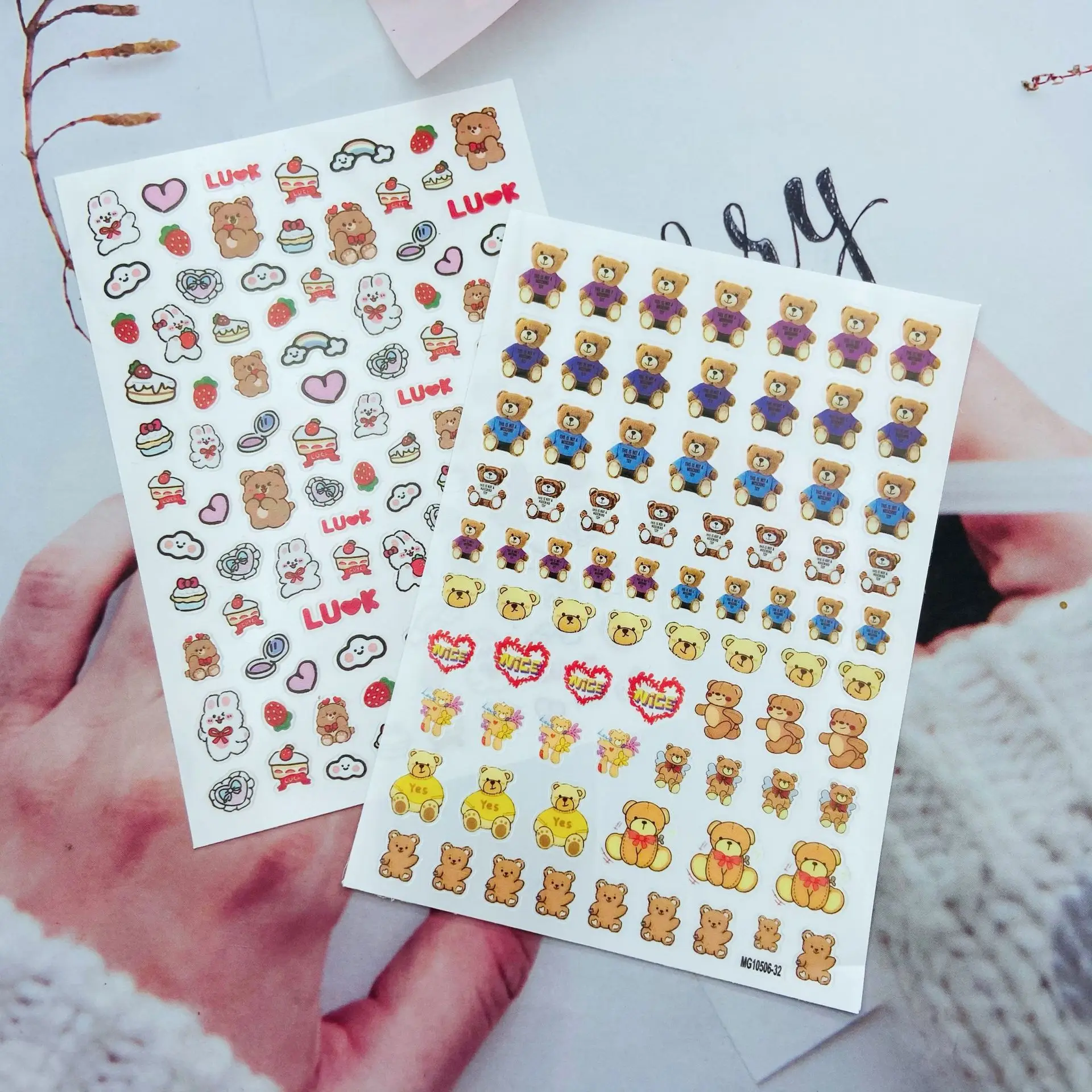 

Bear Cake Strawberry Pattern Nail Art Sticker Self Adhesive Transfer Decal 3D Slider DIY Tips Nail Decoration Manicure Package