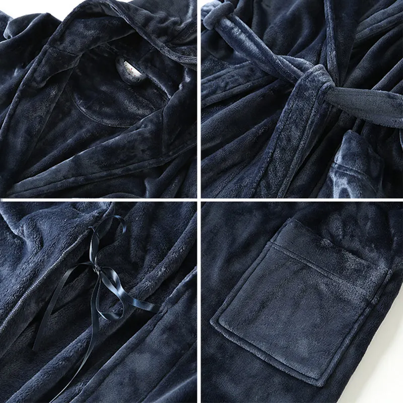

Flannel Sashes Women's Hooded Couple Bath Robe Nightgown Thick Extra Long Warm Lace Up Home Clothes Woman 2021 Winter Homewear