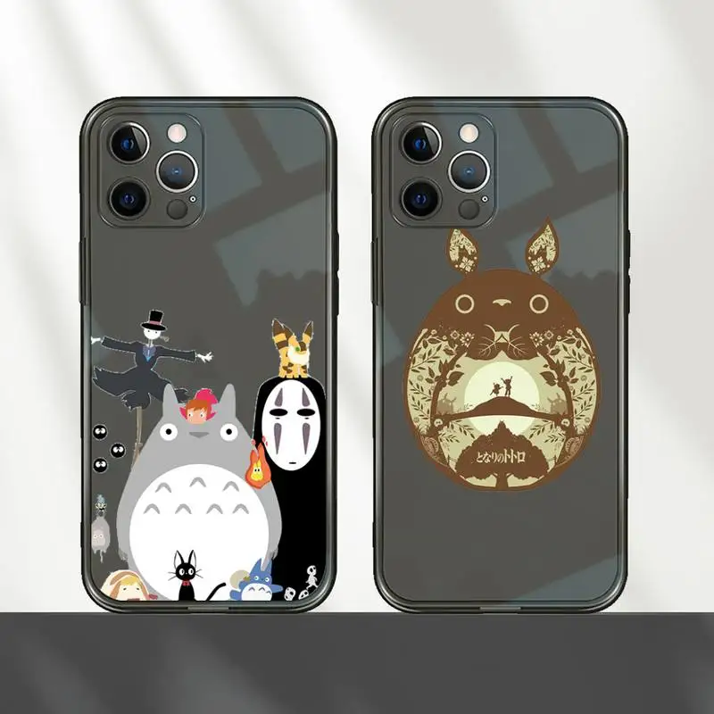 

Cartoon Ghibli Miyazaki Totoro Phone Case For iPhone 12 11 8 7 mini pro X XS XR MAX Plus Black Transparent Cover