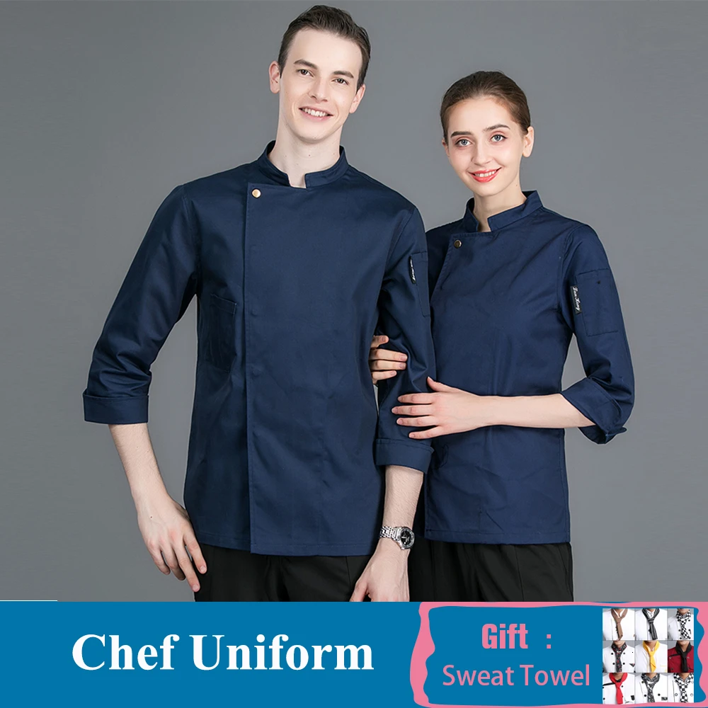 Blue Coat Куртка шеф-повара для мужчин и женщин с длинными рукавами, кухня, отель, одежда для работников ресторанов, одежда повара, ресторанный официант, пекарь, кафе, Рабочая форма - Цвет: Blue Coat