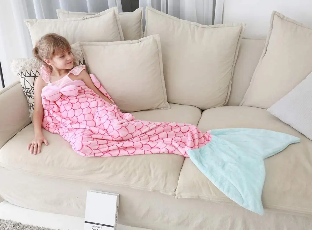 

Kids Cartoon Flannel Sleeping Bag Children Anti-kick Quilt Shark Mermaid Leisure Air Conditioning Blanket