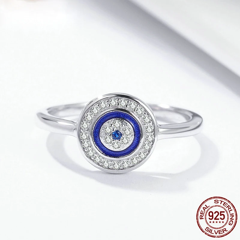 

Authentic 100% 925 Sterling Silver Lucky Blue Eyes Women Finger Ring Wedding & Engagement Jewelry Ring SCR208