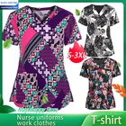 S-3XL Для женщин короткий рукав с v-образным вырезом матовый Топы Рабочая Униформа Пасхальный кролик печати карманом для мальчиков костюм медицинский infirmire