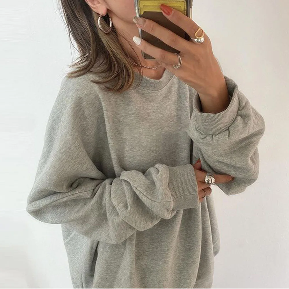 

Серая Женская толстовка с круглым вырезом и надписью на спине, простая переключаемая женская модная одежда с круглым вырезом, пуловер с дли...