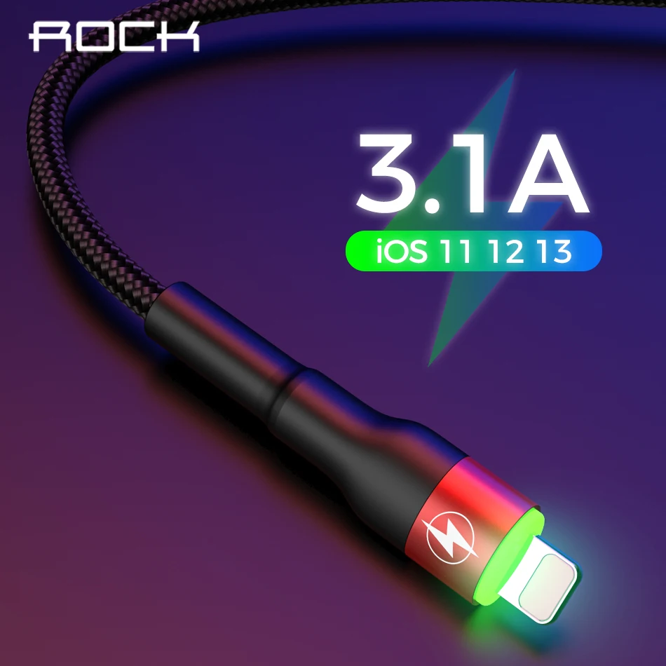 ROCK 3.1A высокопрочный usb-кабель для Apple iPhone 11 X XS 8 7 6 Plus, кабель для быстрой зарядки и синхронизации данных, 100 см, 200 см