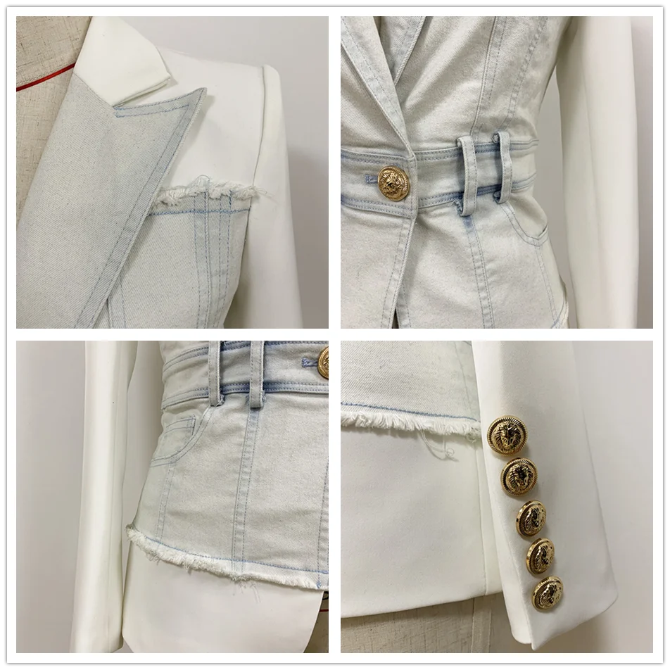 

Ailigou 2021 Latest Fashion Designer Jacket Women'S V-Neck Sexy Slim Lion Button Denim Patchwork Coat