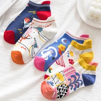 summer boat socks female cotton non slip trend cartoon anime crab colorful cute stitching casual breathable short funny socks