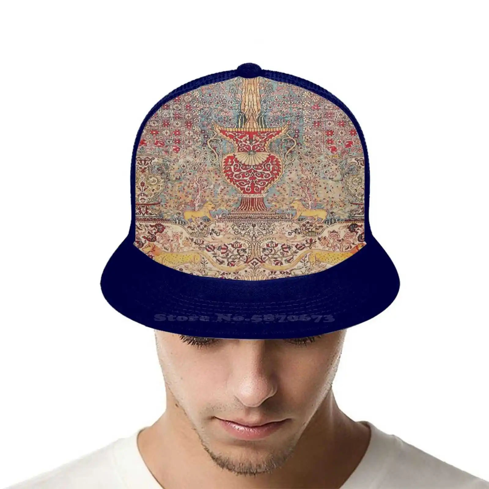 Тегеран Древо жизни античный персидский ковер с принтом черный серый темно-синий