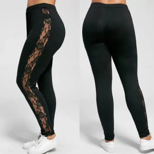 

Sexy Women Leggings Lace Pants Black Insert Sheer Leggings Elastane Leggings