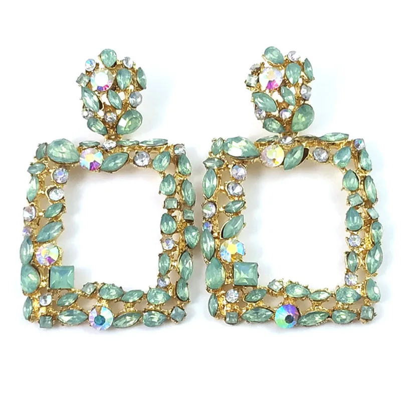 

European Exaggerated Geometric Colorful Crystal Drop Earrings Female Party Bridal Street Shot Kolczyki Jewelry