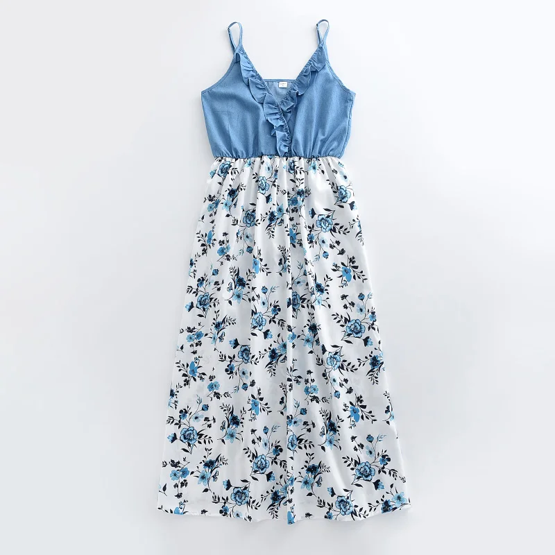 Bear Leader Summer Father Mother Girls Boys Family Matching Outfits Mom Girls Baby Patchwork Flowers Dress Fashion Cute Clothes