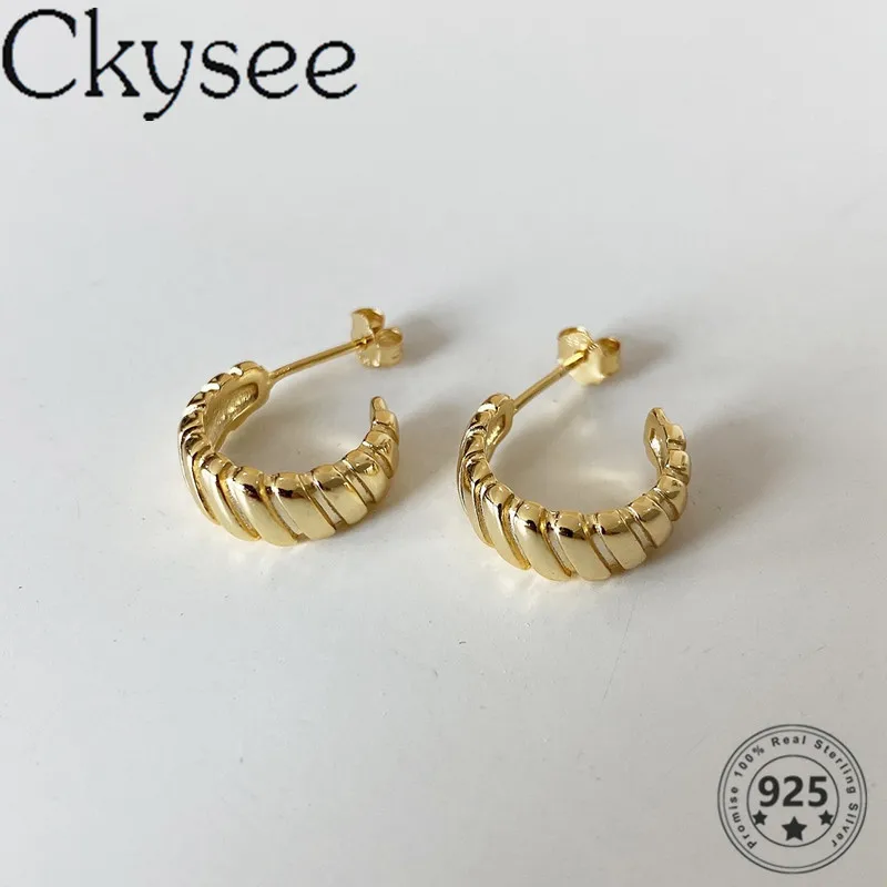 

Женские серьги-снаряжение Ckysee, простые повседневные универсальные серьги из стерлингового серебра 2020 пробы с золотистыми вставками, 925