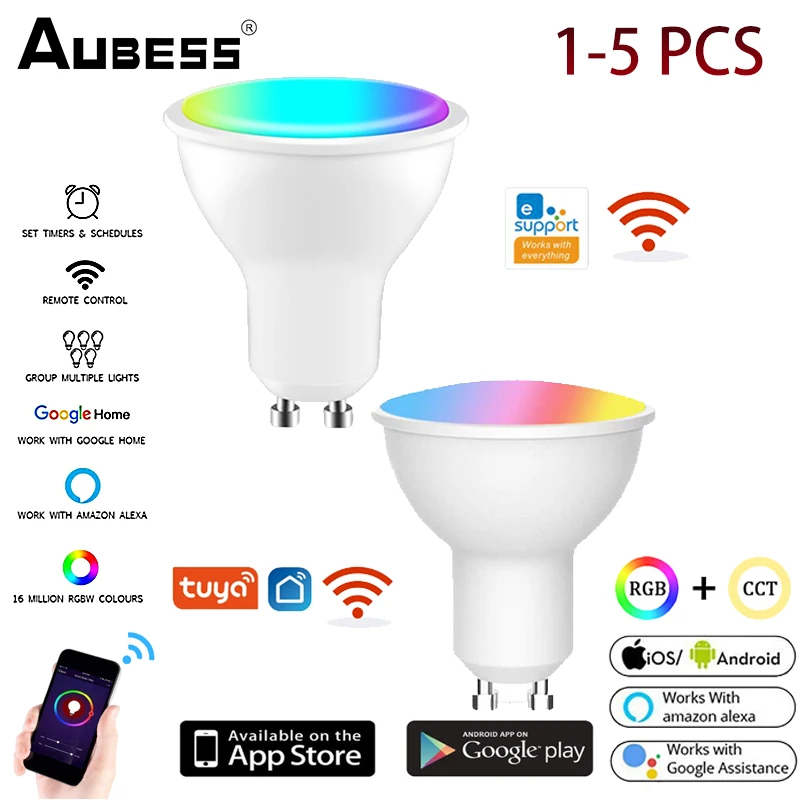 

Умсветильник светодиодные лампы Tuya Ewelink GU10 с Wi-Fi, приглушаемые светильники RGB CCT с дистанционным управлением, работает с Alexa Google Home