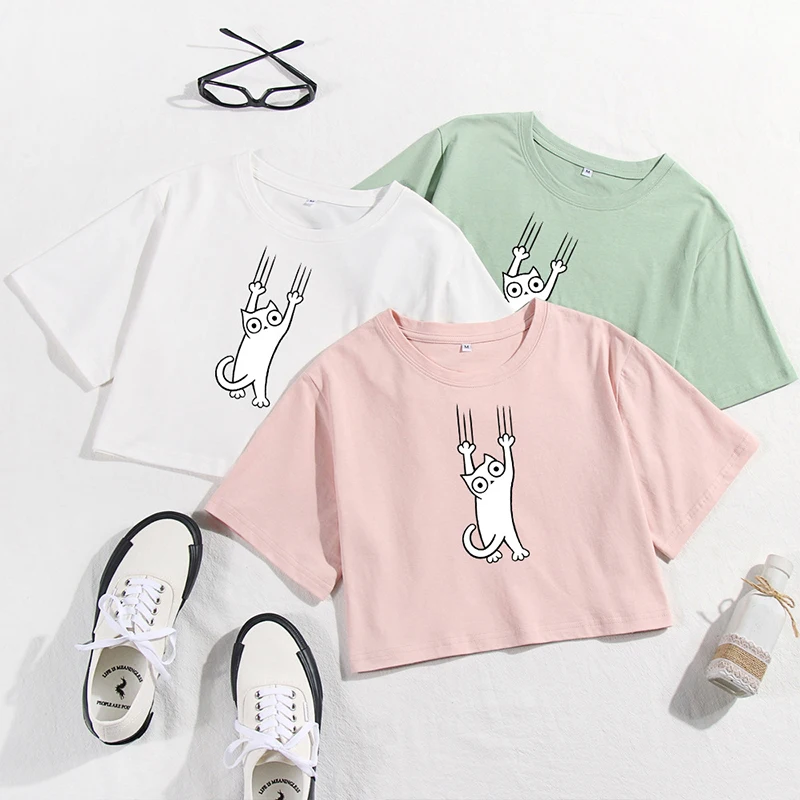 

Round Neck Short Sleeve Loose t Shirt Women Cotton Soft Pullover Crop Top Casual Harajuku Blouse Female Cute Oversized Tops