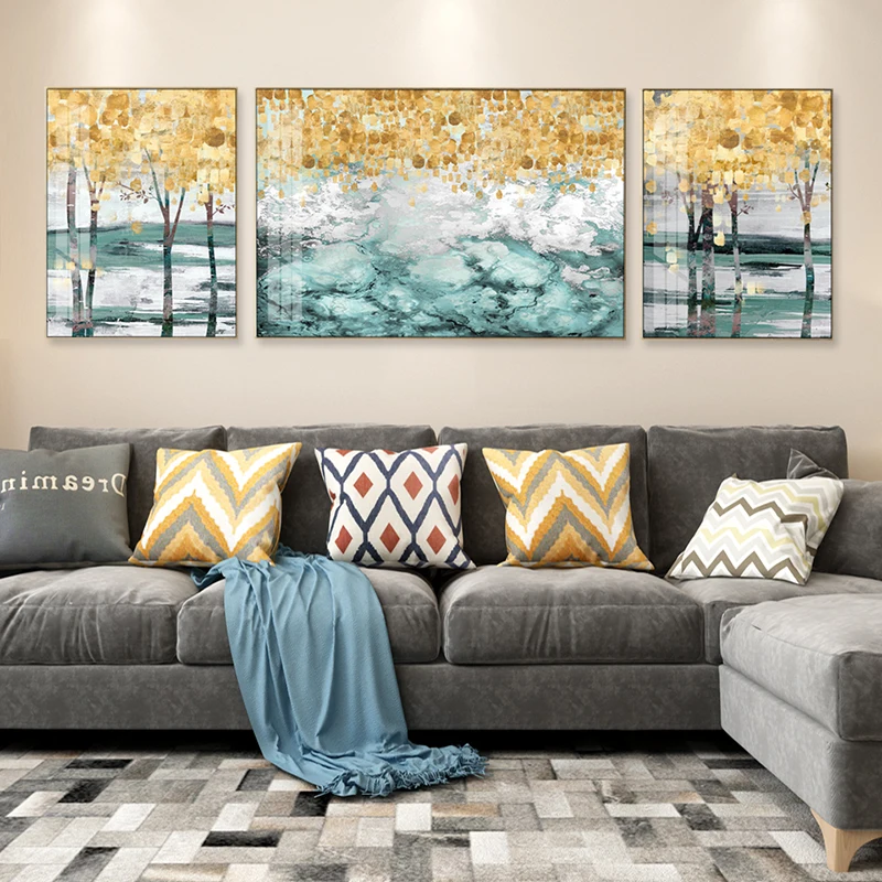 Beste Moderne Canvas Abstract Handgemaakte Olieverf Gouden Bladeren Posters Wall Art Pictures Voor Woonkamer Slaapkamer Decoratieve