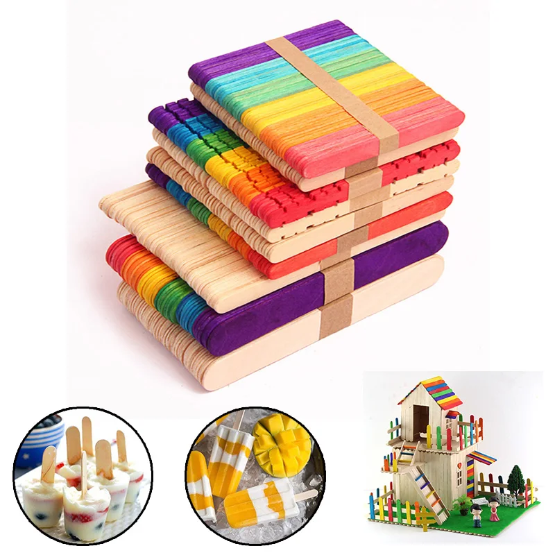 

50Pcs Popsicle Sticks Natural Wooden Popsicle Sticks 6.5/11/11.5/15CM Length Wood Craft Ice Cream Sticks Popsicl Accesorios