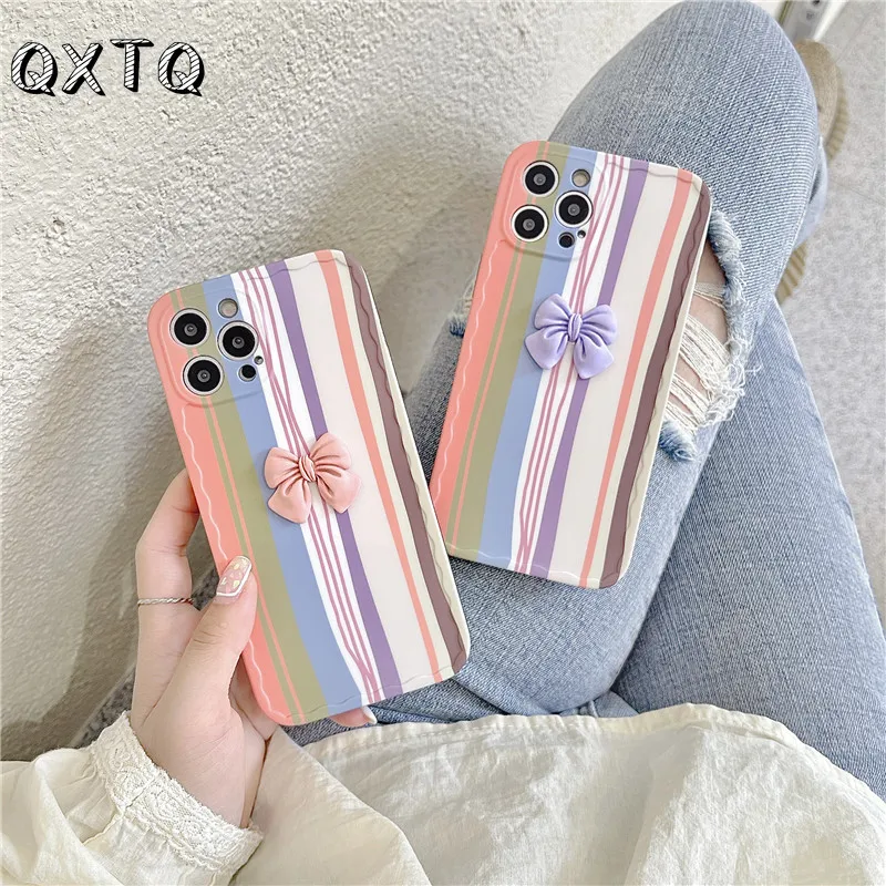 

Bow Knot Stripe Pattern Design Phone Case For IPhone 7 8 11 12 S Plus Xr X Xs Pro Max Mini SE 2020 Black