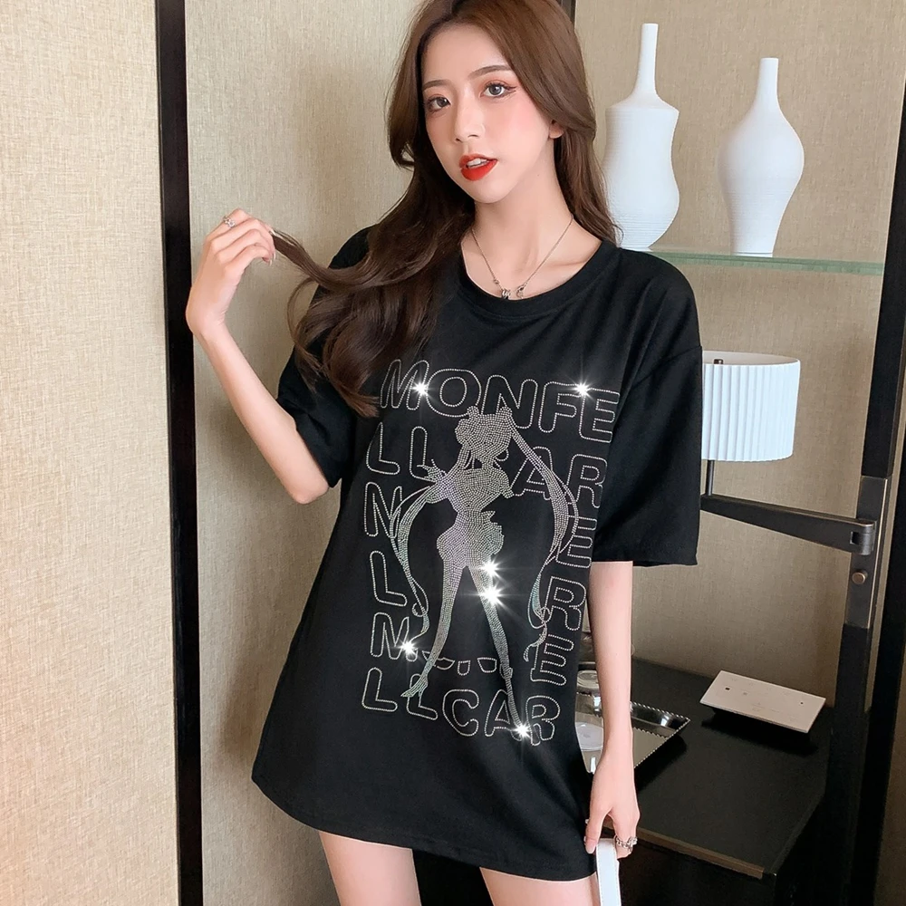 

Diamonds Oversize T-Shirts Women Korean Ins Japanese Harajuku Style Summer Streetwear Short Sleeve Tees Top 2021